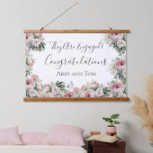 Roze Wit Bloemen Elegant Verloving Banner Hangend Wandkleed (Slaapkamer)