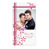 Roze Wit Bloemen Foto Bruiloft Labels (Voorkant)
