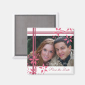 Roze & Wit Bloemen Foto Save the Date Magnet (Voorkant / Achterkant)