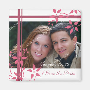 Roze & Wit Bloemen Foto Save the Date Magnet