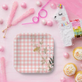 Roze Wit Bloemen Gingham Plaid Landhuis Papieren Bordje (Feest)