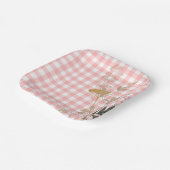 Roze Wit Bloemen Gingham Plaid Landhuis Papieren Bordje (Gebogen)