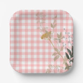 Roze Wit Bloemen Gingham Plaid Landhuis Papieren Bordje (Voorkant)