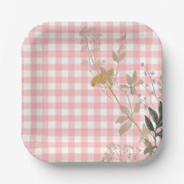 Roze Wit Bloemen Gingham Plaid Landhuis Papieren Bordje