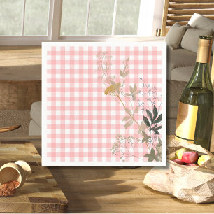 Roze Wit Bloemen Gingham Plaid Landhuis Servet