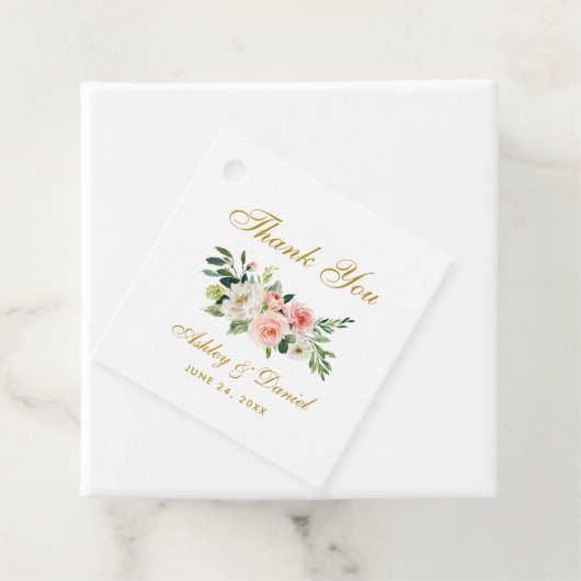 Roze Wit Bloemen Goud Bruiloft Dank u Bedankjes Labels (In situ)