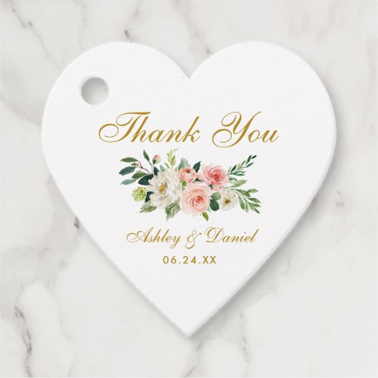 Roze Wit Bloemen Goud Bruiloft Hartelijk dank Bedankjes Labels (Voorkant)