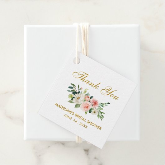 Roze Wit Bloemen Goud Vrijgezellenfeest Dank u Bedankjes Labels (In situ)