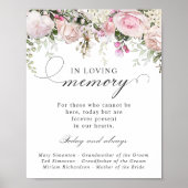 Roze Wit Bloemen Memorial Trouwbord Poster (Voorkant)