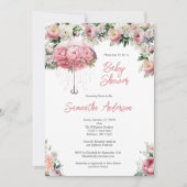 Roze Wit Bloemen Paraplu Meisje Baby shower Kaart (Voorkant)