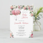Roze Wit Bloemen Paraplu Meisje Baby shower Kaart (Staand voorkant)