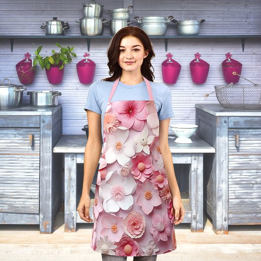 Roze wit bloemen patroon schort