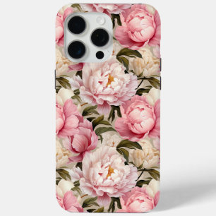 Roze Wit Bloemen Pioenen Designer Tough iPhone 15 Pro Max Hoesje
