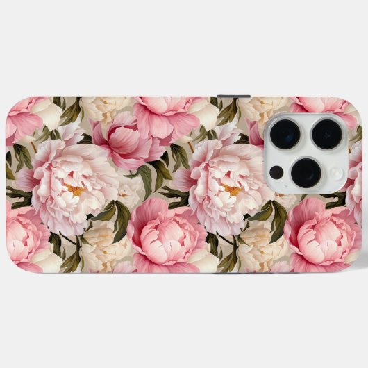  Roze Wit Bloemen Pioenen Designer Tough Case-Mate iPhone Case (Achterkant (horizontaal))