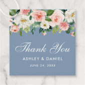 Roze Wit Bloemen Stoffig Blauw Bruiloft Dank u Bedankjes Labels (Voorkant)