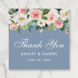Roze Wit Bloemen Stoffig Blauw Bruiloft Dank u Bedankjes Labels