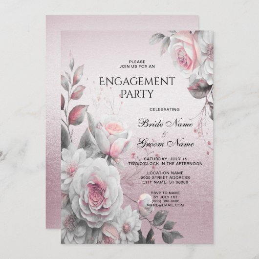 Roze Wit Bloemen Verloving Kaart (Voorkant / Achterkant)