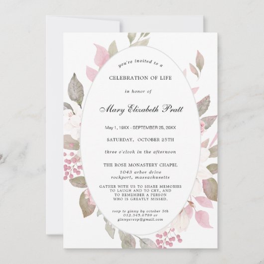 Roze Wit Bloemen Viering van het Leven Kaart (Voorkant)