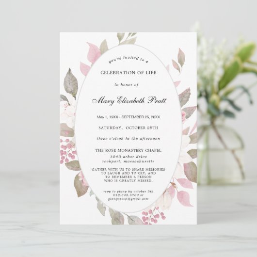 Roze Wit Bloemen Viering van het Leven Kaart (Staand voorkant)