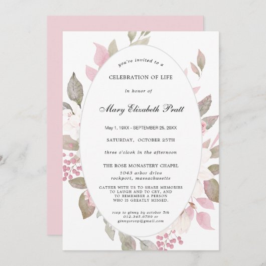 Roze Wit Bloemen Viering van het Leven Kaart (Voorkant / Achterkant)