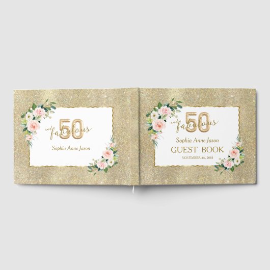 Roze Wit Bloemengoud 50 en Fabulous Verjaardag Gastenboek (Volledig)
