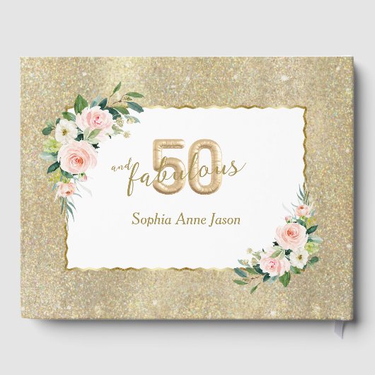 Roze Wit Bloemengoud 50 en Fabulous Verjaardag Gastenboek (Achterkant)