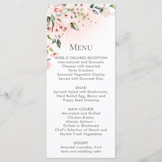 Roze Wit Bloemig Menu Rek Kaarten (Voorkant)