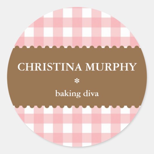 Roze wit bruin gingham zelfgemaakte food label sea (Voorkant)