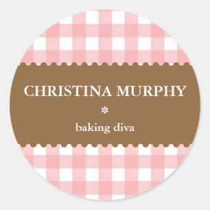 Roze wit bruin gingham zelfgemaakte food label sea