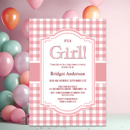 Roze Wit Buffel Plaid Baby shower Kaart
