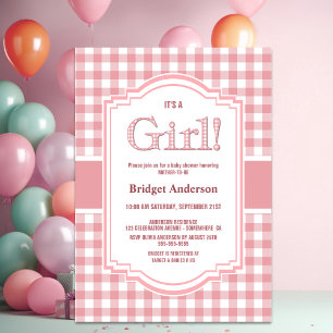 Roze Wit Buffel Plaid Baby shower Kaart