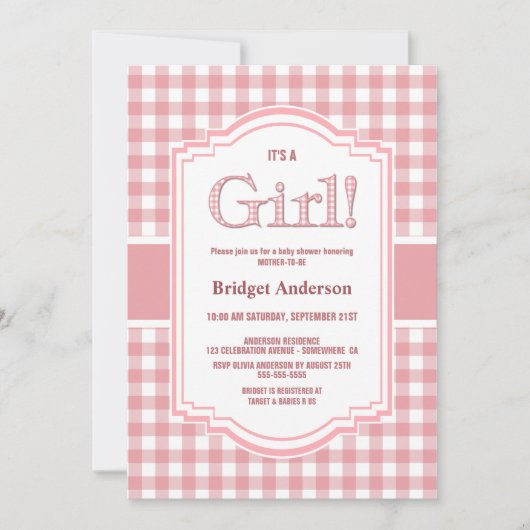 Roze Wit Buffel Plaid Baby shower Kaart (Voorkant)