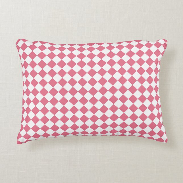 Roze Wit Checker Diamant Patroon Accent Kussen (Voorkant)