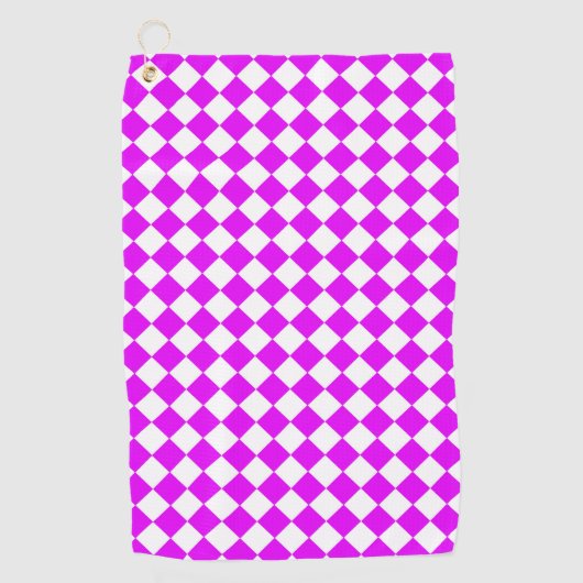 Roze Wit Checker Diamant Patroon Golfhanddoek (Voorkant)