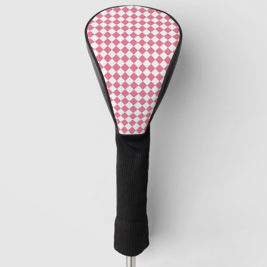 Roze Wit Checker Diamant Patroon Golfheadcover (Voorkant)