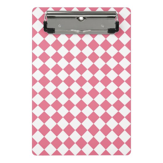Roze Wit Checker Diamant Patroon Mini Klembord (Voorkant)