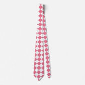 Roze Wit Checker Diamant Patroon Stropdas (Voorkant)