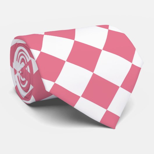 Roze Wit Checker Diamant Patroon Stropdas (Opgerold)