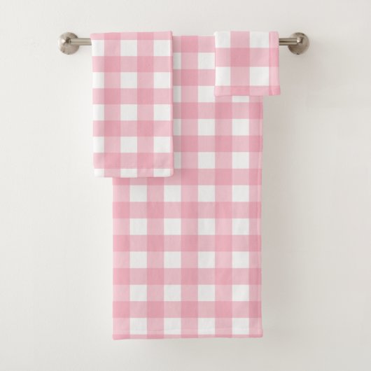 Roze & Wit Checkerboard Badhanddoek Set Bad Handdoek (Insitu)