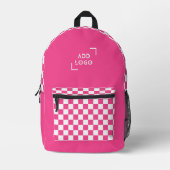 Roze Wit Checkerboard Check Pattern Logo Bedrukte Rugzak (Voorkant)