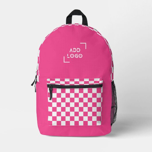 Roze Wit Checkerboard Check Pattern Logo Bedrukte Rugzak (Voorkant)