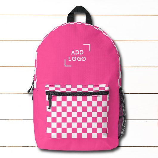 Roze Wit Checkerboard Check Pattern Logo Bedrukte Rugzak