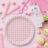 Roze & Wit Checkerboard Patroon Papier Borden Papieren Bordje (Feest)