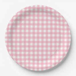 Roze & Wit Checkerboard Patroon Papier Borden Papieren Bordje