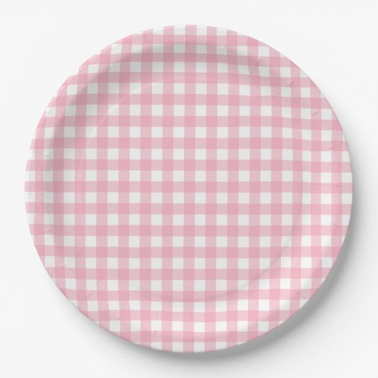 Roze & Wit Checkerboard Patroon Papier Borden Papieren Bordje (Voorkant)