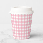 Roze & Wit Checkerboard Patroon Papier Cups Papieren Bekers (Achterkant)