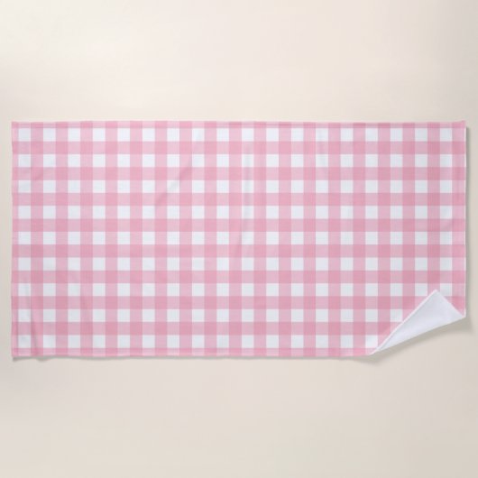 Roze & Wit Checkerboard Patroon Strandlaken (Voorkant)