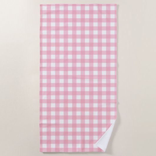 Roze & Wit Checkerboard Patroon Strandlaken (Voorkant)