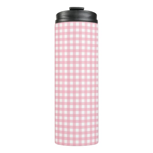 Roze & Wit Checkerboard Thermal Tumbler Thermosbeker (Voorkant)
