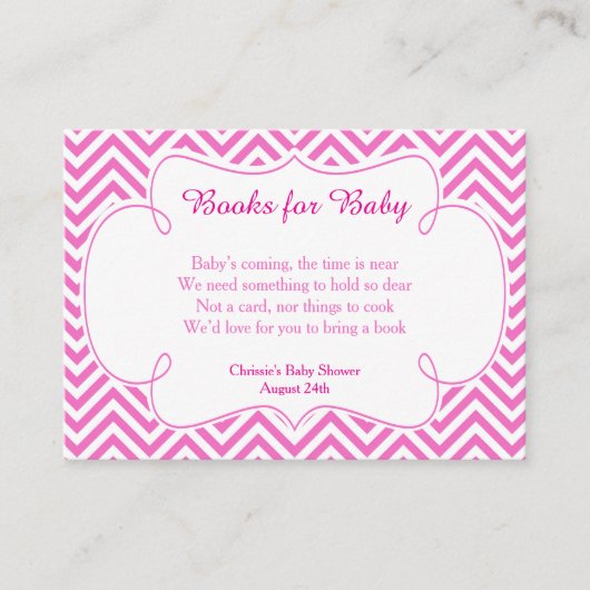 Roze & Wit Chevron Baseball Baby Boek Aanvraag Informatiekaartje (Voorkant)